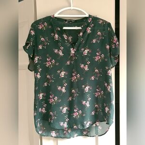 Sweet Rain Dark Green Floral Summer Short Sleeve Blouse